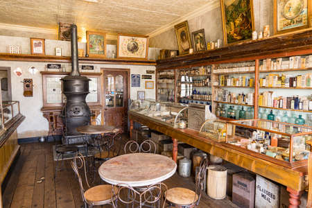 Fairplay, CO - July 10, 2021: Old red one room school house at the South Park City Museumのeditorial素材