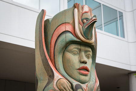 Native Alaskan Totem Pole Figure in Juneau, Alaskaの写真素材