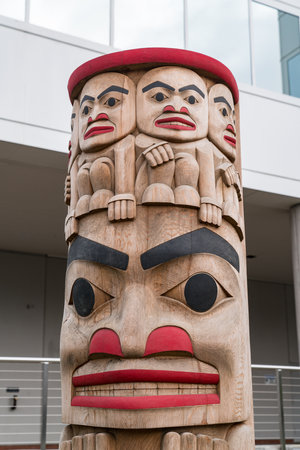 Juneau, AK - September 8, 2022: Native Alaskan Totem Pole Figure in Juneau, Alaskaのeditorial素材