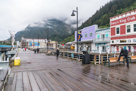 Juneau, AK - September 8, 2022:  Shops and restaurants along the historic waterfront of the port of Juneau, Alaskaのeditorial素材