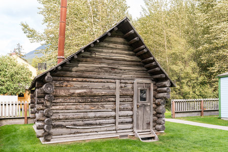 Skagway, AK - September 7, 2022: Exterior of the historic Moore Homestead cabin built by Captain William Moore in 1887のeditorial素材