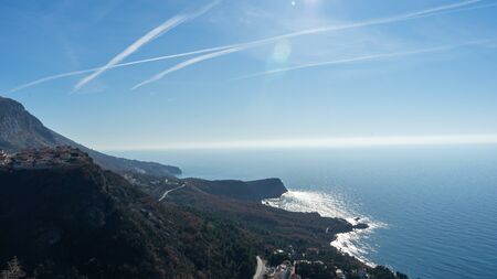 Seascape on the bay of the city of Budva in Montenegroの写真素材