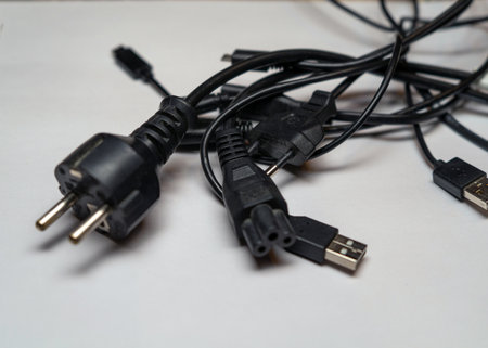 Lots of USB, HDMI cables and charging plugs. lots of tangled cables.