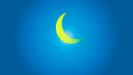 Yellow crescent moon on a blue backgroundのイラスト素材