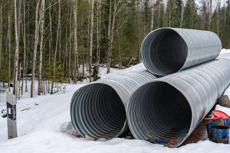 Large drainage corrugated pipes for laying under the road