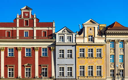 colorful houses in Europe. Old buildings of stone houses decorated in multicolored colors. Color...