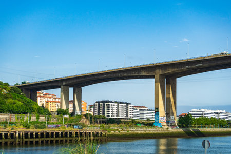 06 10 2022 - Bilbao, Spain: Rontegi bridge across the Nervion river. Arrontegi zubia, Baracaldo.のeditorial素材
