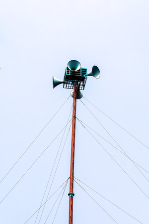 Streets Loudspeakers for important messages high on the mast, pillarの写真素材