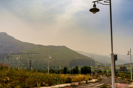 Landscapes of hills along the road in Spainの写真素材