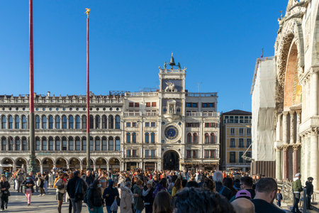 Venice, Italy - 10.11.2024: St. Marks Clocktower and Basilica in Piazza San Marco, Veniceのeditorial素材