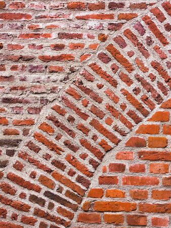 07/03-18, MÃ¶lndal, Sweden. Old rustic red brick wall full of texture and character.の写真素材