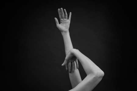 emotionality and sensuality of gestures of female fingers and handsの写真素材