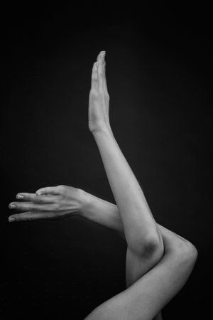 emotionality and sensuality of gestures of female fingers and handsの写真素材