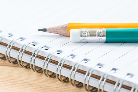 closeup pencil on notebookの写真素材