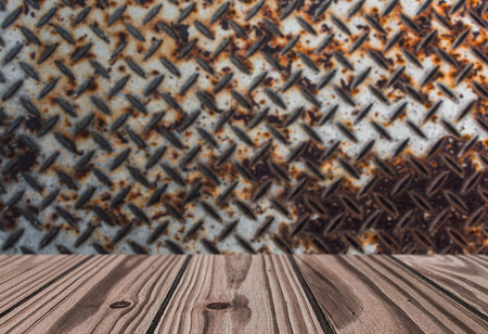 Wooden Floor with Steel Plate Grunge Background