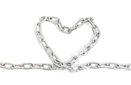 Heart Shape from grunge metal chain on white backgroundの写真素材