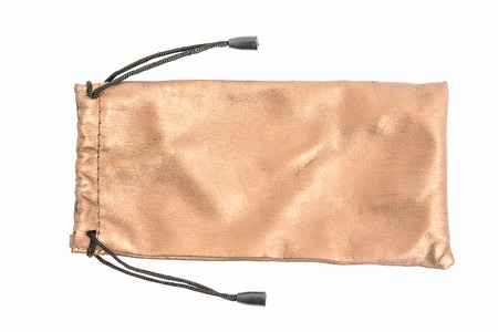 Gold Brown Purse string leather bag on white backgroundの写真素材