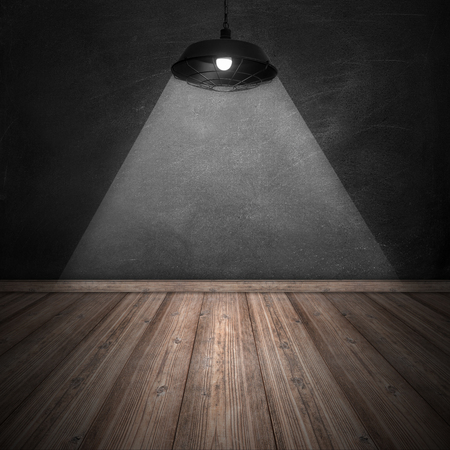 Lamp lighting with dark background and wood floor texture , room interior designの写真素材