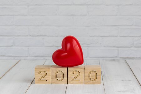 heart on 2020 new year block ,  love conceptの写真素材