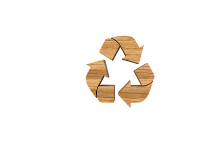 Wooden Recycle Arrow Sign on white backgroundの写真素材
