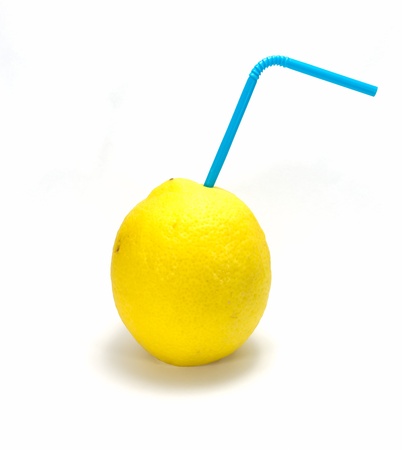 Idea picture of juice that make of fresh lemon and colorful tubeの写真素材
