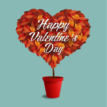 Heart shaped plant in a pot, red, valentines dayのイラスト素材