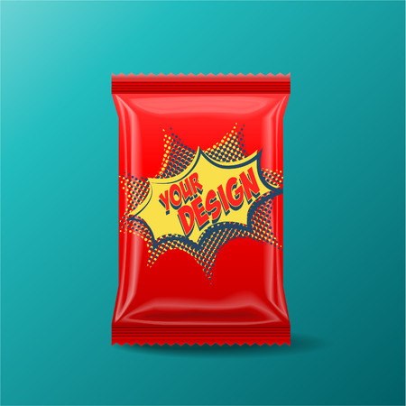 Foil Food Snack Red pack For biscuit, wafer, crackers, sweets, chocolate bar, candy bar, snacks etc. Plastic Pack Template for your design and branding.のイラスト素材