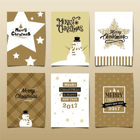 merry christmas& happy new year 2017, Type, set of greeting card, gold background & textureのイラスト素材