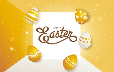 Happy Easter, typography, cartoon character, vector illustration.のイラスト素材