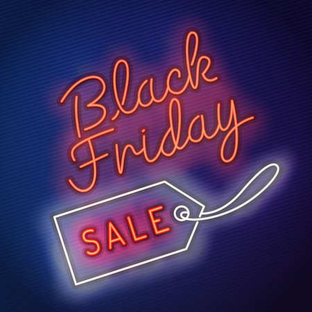 Black Friday vector , neon style, banner sale, discounts, vector illustration.のイラスト素材