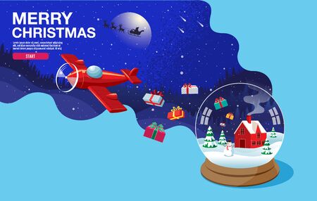Merry Christmas, happy new year 2020 , calligraphy, landscape winter, vector illustration.のイラスト素材