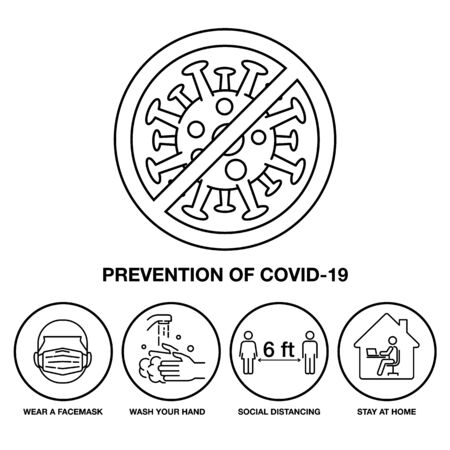 Set Icon Prevention of Covid-19, Sign and Symbol Stroke Line, Vectorのイラスト素材