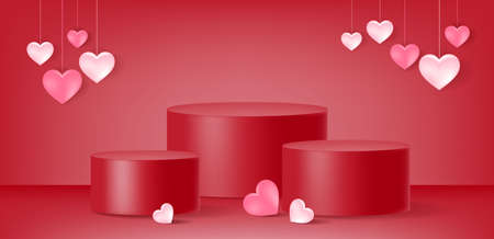 Valentine's day ,product display ,podium, heart shape, love, abstract  backgroundのイラスト素材