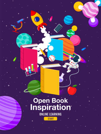 Book Inspiration, Online Learning, study from home, back to school, flat design vector.のイラスト素材