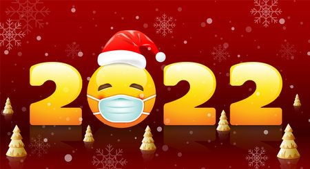 Merry Christmas & Happy new year 2022, New normal, cartoon characterのイラスト素材