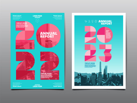 annual report 2022,2023 , template layout design, cover book. presentation abstract flat background.のイラスト素材