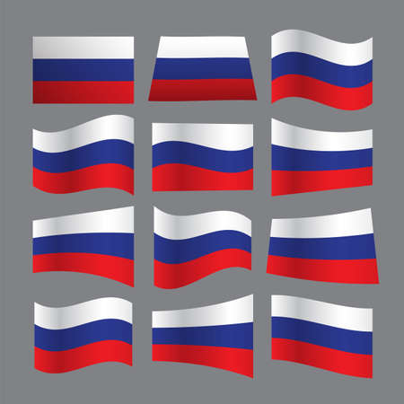Russia flag set, flat design, vector illustration, icon symbolのイラスト素材
