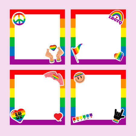 Pride frame. LGBT symbols. Love, heart, flag in rainbow colours, Gay, lesbian parade, Vector  illustrationのイラスト素材