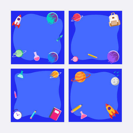 back to school, frame square template banner, kids concept vector illustrationのイラスト素材