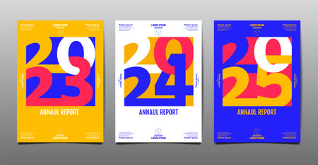 annual report 2023,2024 , 2025, template layout design, Typography flat designのイラスト素材
