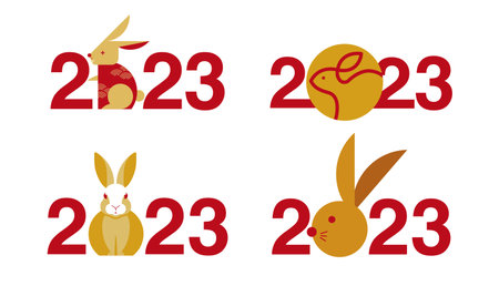 Happy new year 2023 , Lunar new year, Rabbit , logo simple flat design, symbolのイラスト素材