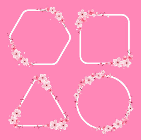cherry blossoms border, template frame flower, vectorのイラスト素材