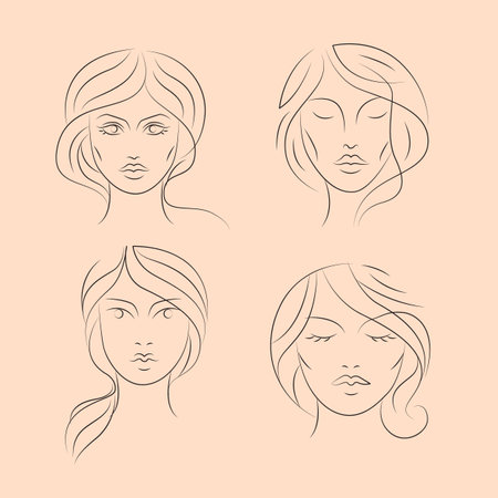 Women icon set, logo flat design, paintbrush, hand draw vector, minimal lineのイラスト素材