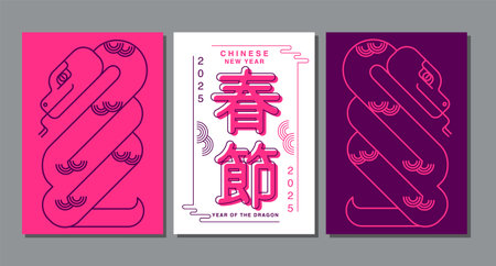 Lunar new year, Chinese New Year 2025 , Year of the Snake , line art ,outline ,Geometric shapes (Translate : Chinese New Year )のイラスト素材