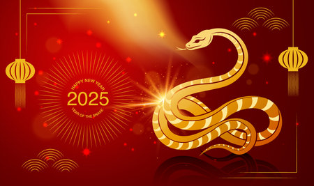 Lunar new year, Chinese New Year 2025 , Year of the Snake , line art ,outline ,Geometric shapesのイラスト素材
