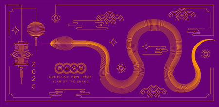 Lunar new year, Chinese New Year 2025 ,Year of the Snake ,line art , outline ,simple ,Geometric...