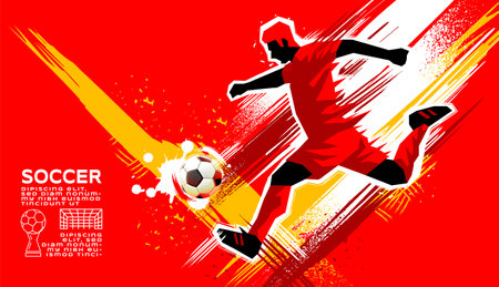 Soccer bannerTemplate , Football player, vector illustration, layout design, red theme, Germany flagのイラスト素材
