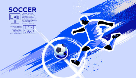 Soccer player on grunge background with place for your text. Vector illustrationのイラスト素材