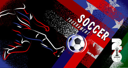Grunge vector poster for Soccer Tournament 2026 featuring dynamic brush textures, a stylized football player in motionのイラスト素材