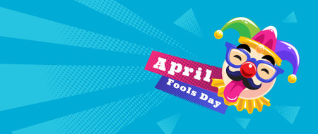 Colorful April Fools Day graphic illustration featuring a funny clown or jesterのイラスト素材